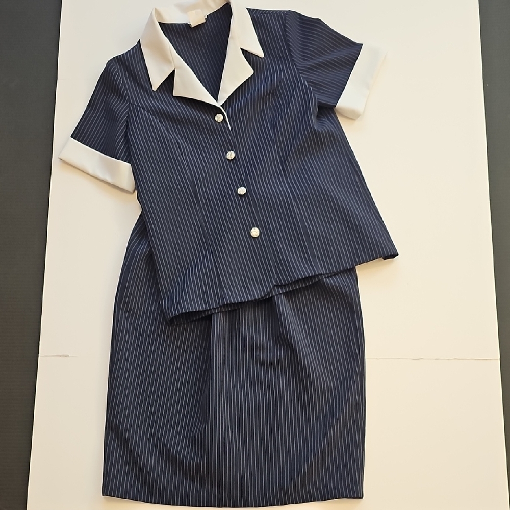 Vtg Promises Promises Navy Pinstripe Two-Piece Suit Set Womens Sz 14 Corpcore
